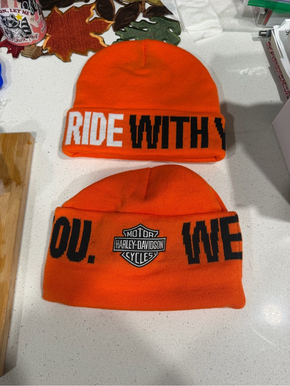 Harley-Davidson Orange Kids 'Ride With You' Cuffed Beanies with Logo